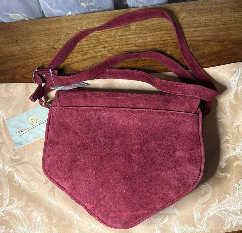 Vintage Burgundy Oxblood Suede and Leather Crossbody Bag, New With Tags - Picture 6 of 6